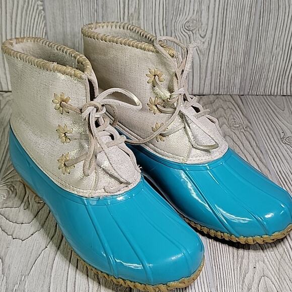 Jack Rogers Chloe Teal and Gold Duck Boots Womens Size 10 - Picture 10 of 12